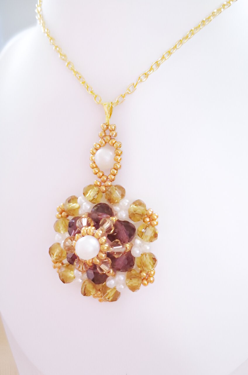 Large pendant crystals pearls handmade jewelry jewellery