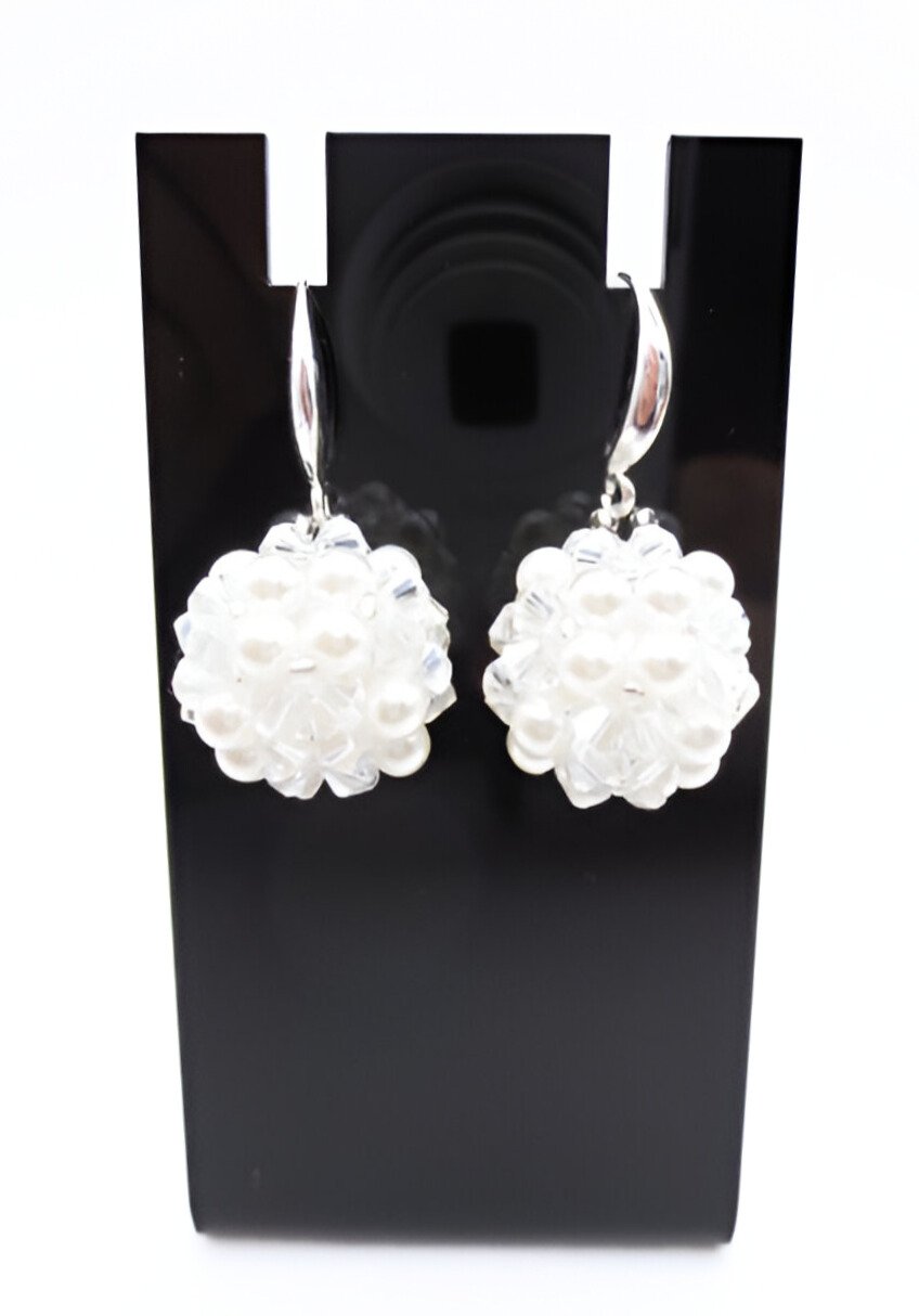 White beaded crystal earrings jewelry jewellery handmade