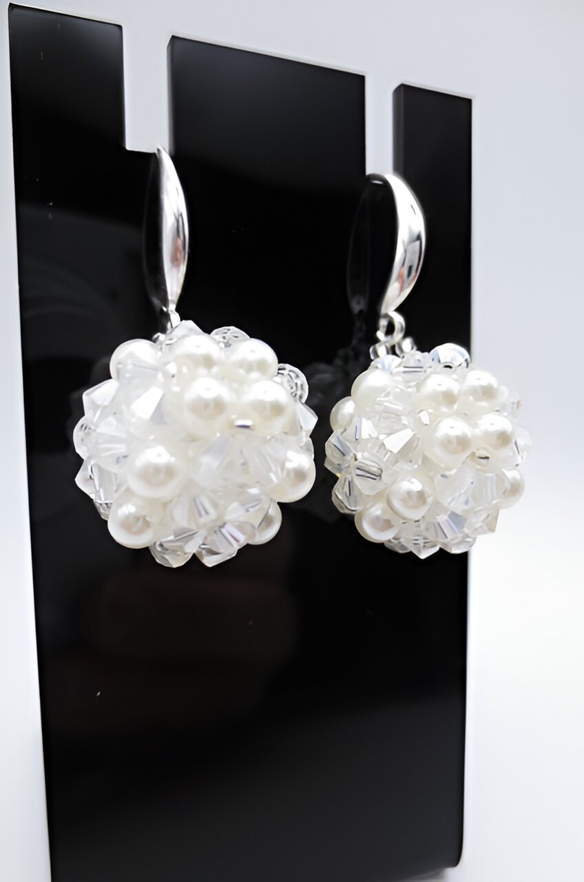 White beaded crystal earrings jewelry jewellery handmade