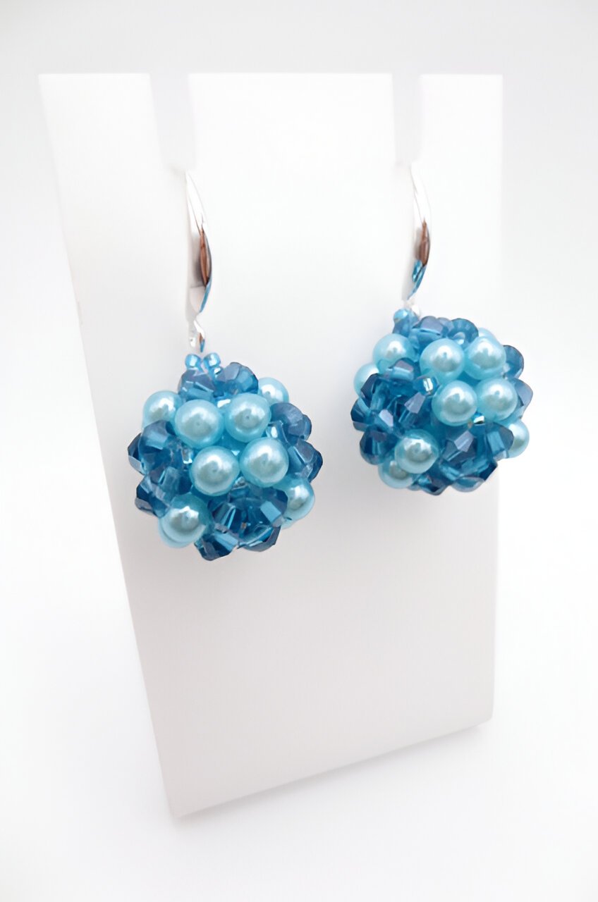 Blue beaded crystal earrings jewelry jewellery handmade