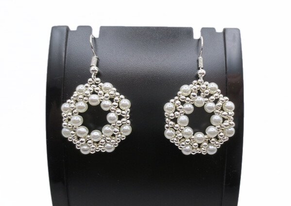 Silver beaded pearl earrings jewelry jewellery handmade