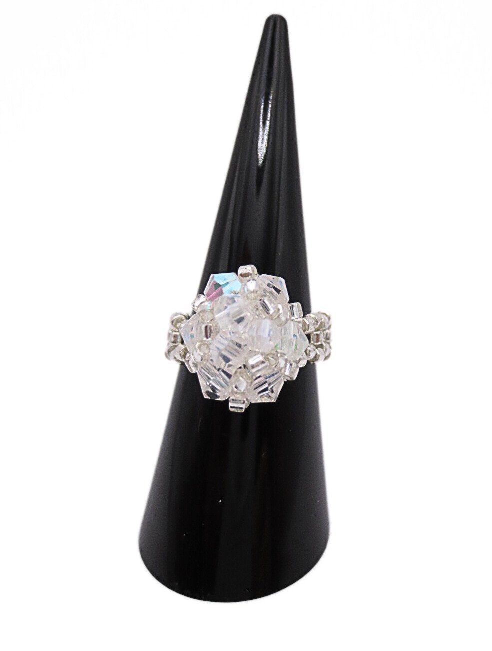 Clear crystal ring handmade handcrafted