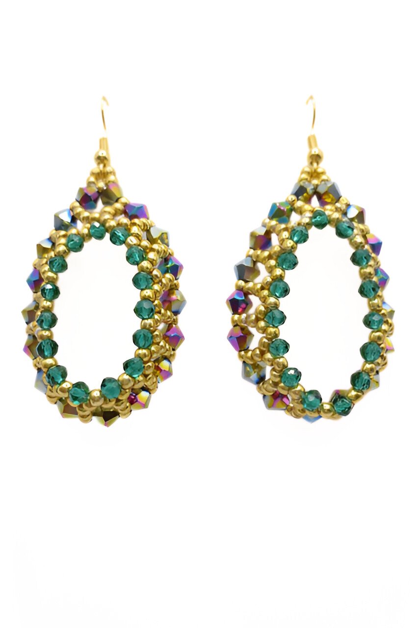 Green crystal beaded earrings jewelry jewellery handmade