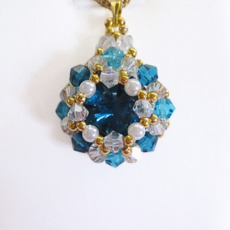 Large crystals pearls ocean blue pendant handmade jewellery jewelry