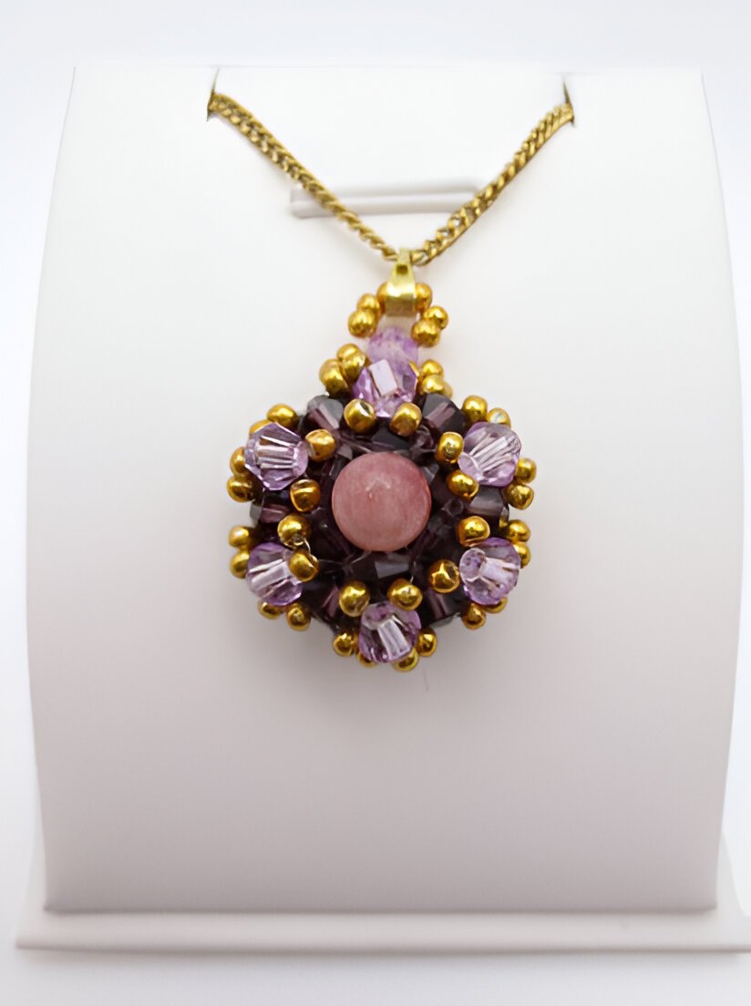 Purple gold tourmaline crystal pendant jewellery jewelry handmade