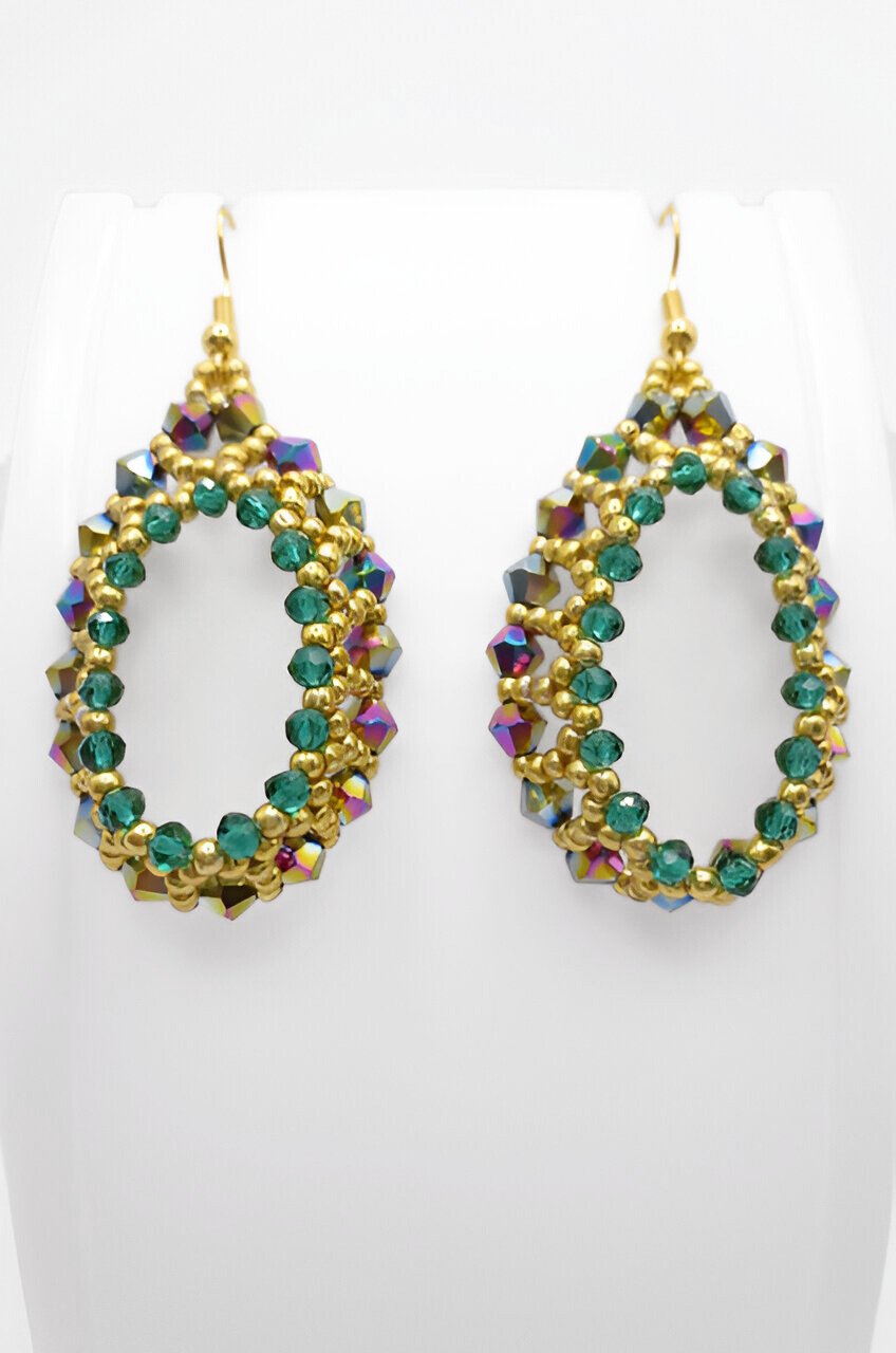 Green crystal beaded earrings jewelry jewellery handmade