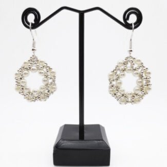 Silver beaded pearl earrings jewelry jewellery handmade