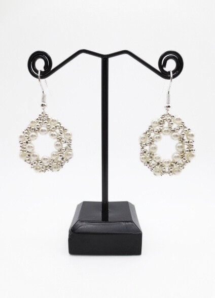 Silver beaded pearl earrings jewelry jewellery handmade