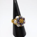 Crystal pearl floral ring handmade handcrafted