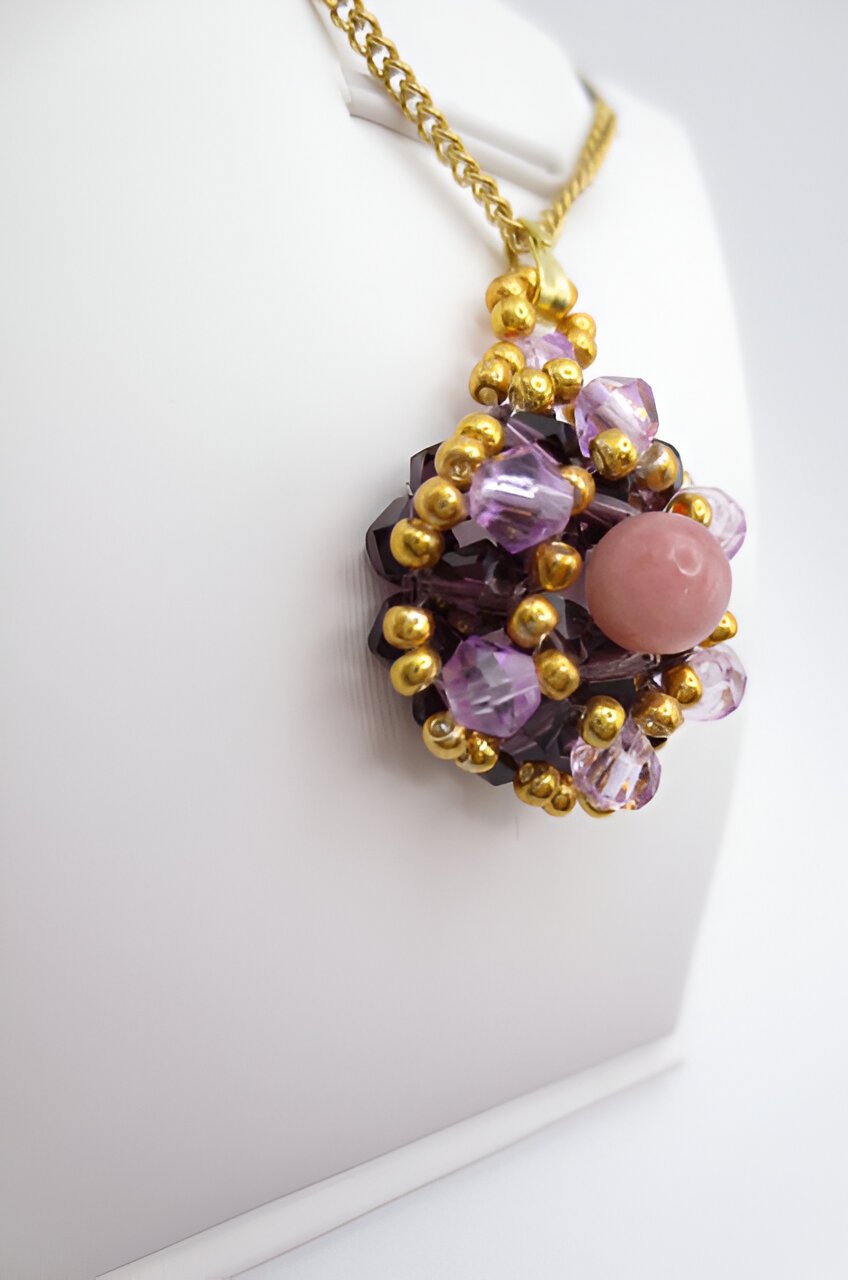 Purple gold tourmaline crystal pendant jewellery jewelry handmade