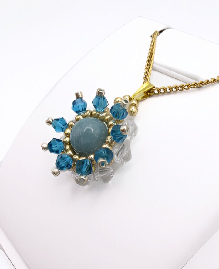 Aquamarine gemstone crystal pendant handmade jewellery jewelry