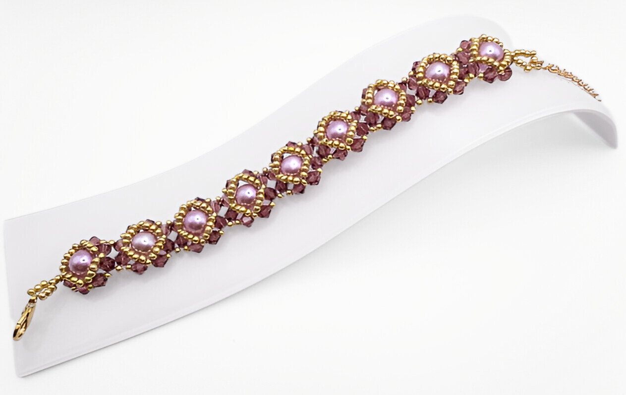 Purple crystal pearls bracelet handmade jewelry jewellery