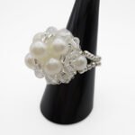 White pearls and crystal large cocktail ring handmade