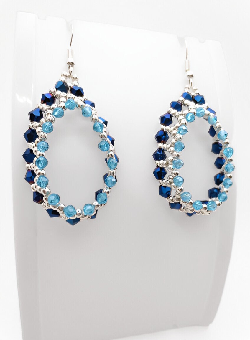 Blue crystal beaded earrings jewelry jewellery handmade