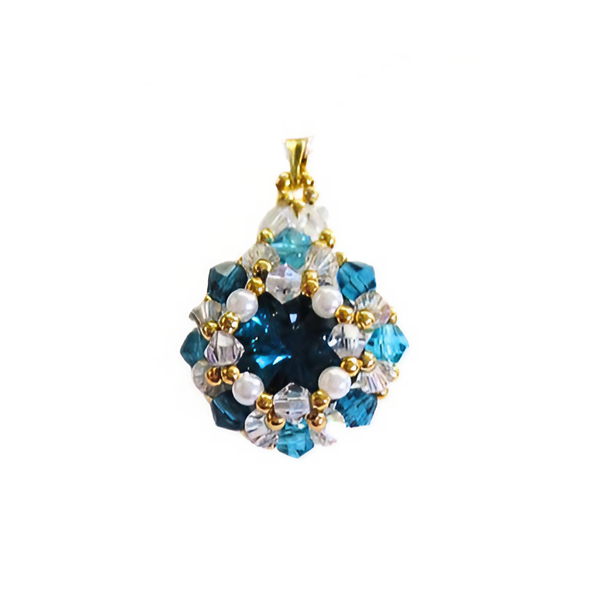 Large crystals pearls ocean blue pendant handmade jewellery jewelry