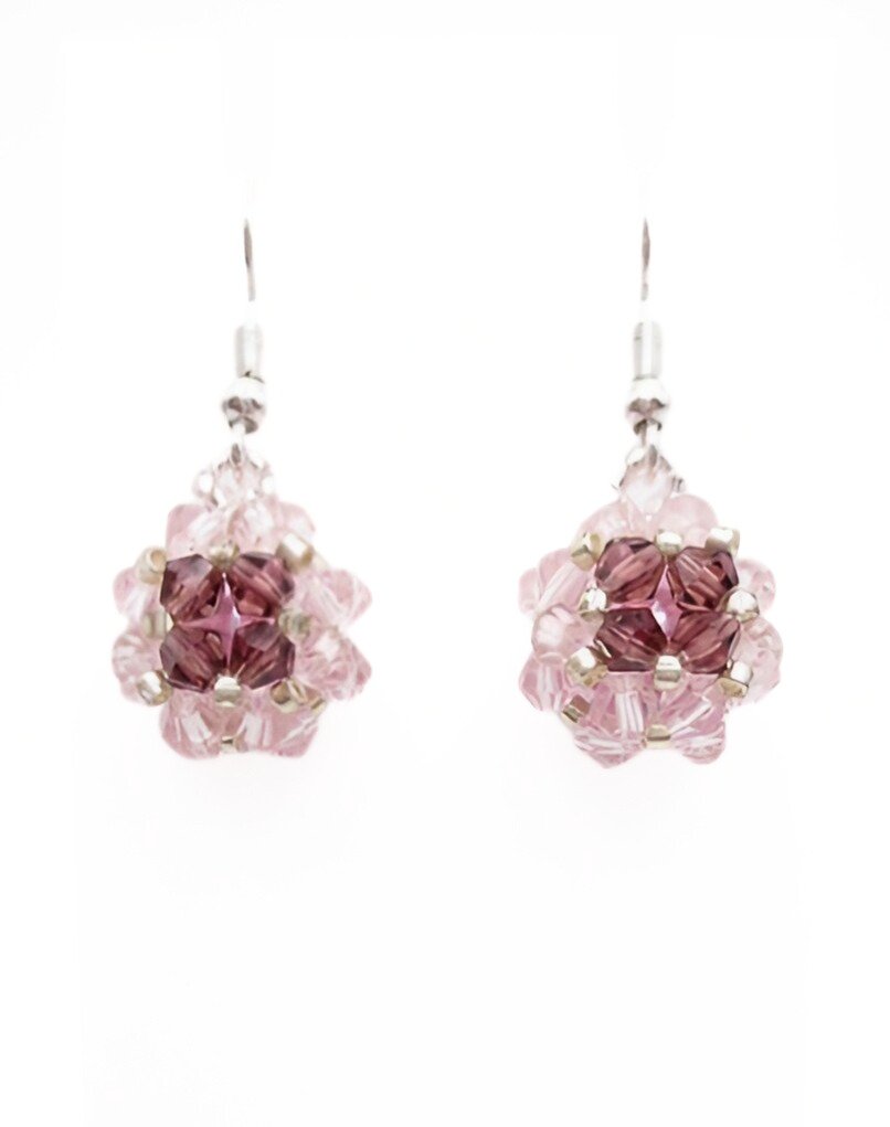 Pink purple pearl crystal earrings jewelry jewellery handmade