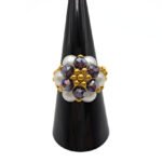 Crystal pearl floral ring handmade handcrafted