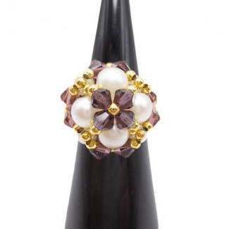 White pearl purple crystals ring jewelry jewellery handmade