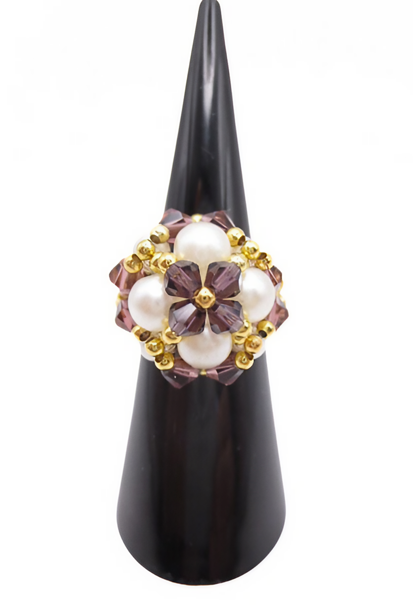 White pearl purple crystals ring jewelry jewellery handmade