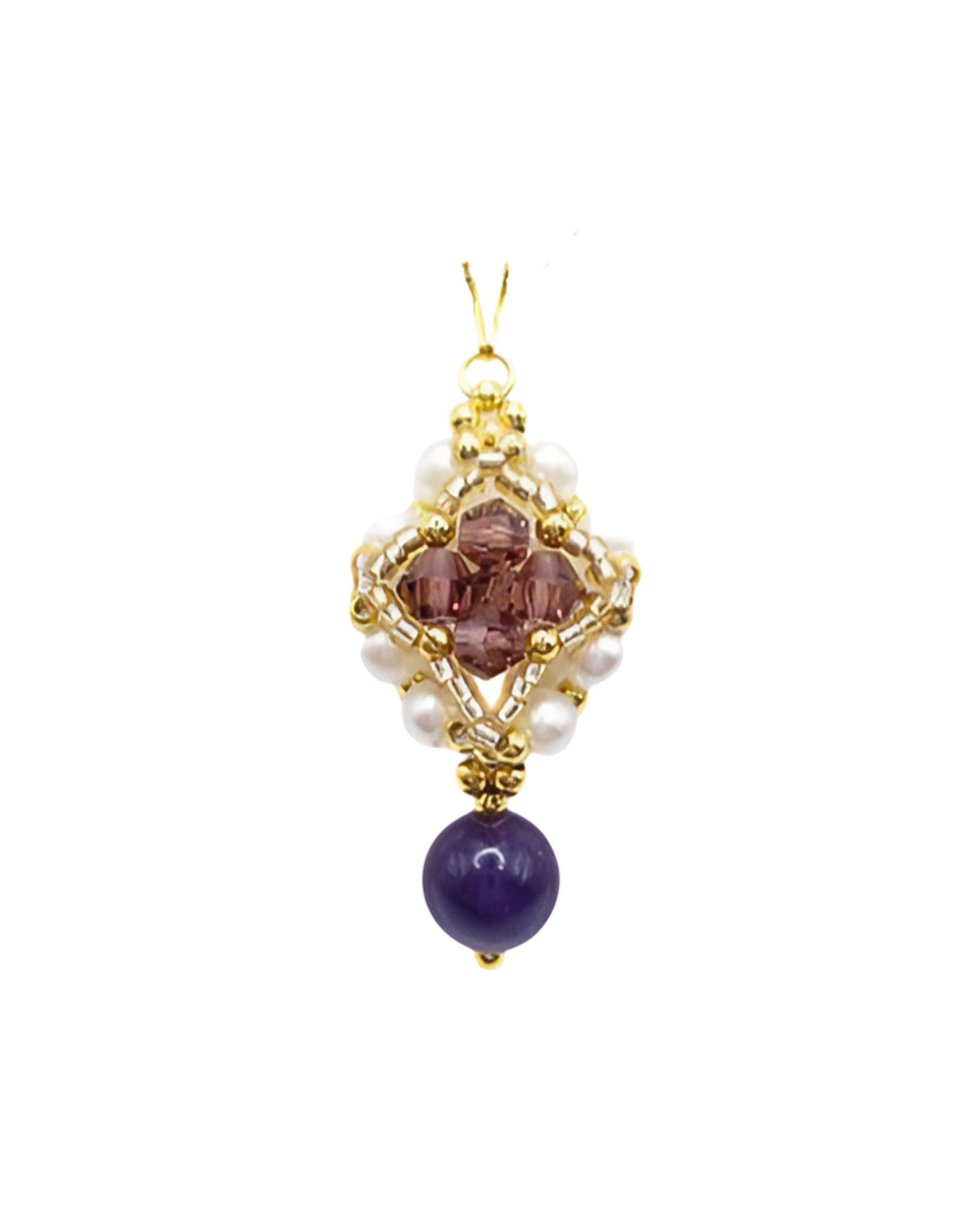 Crystal pearl gemstone pendant purple amethyst drop