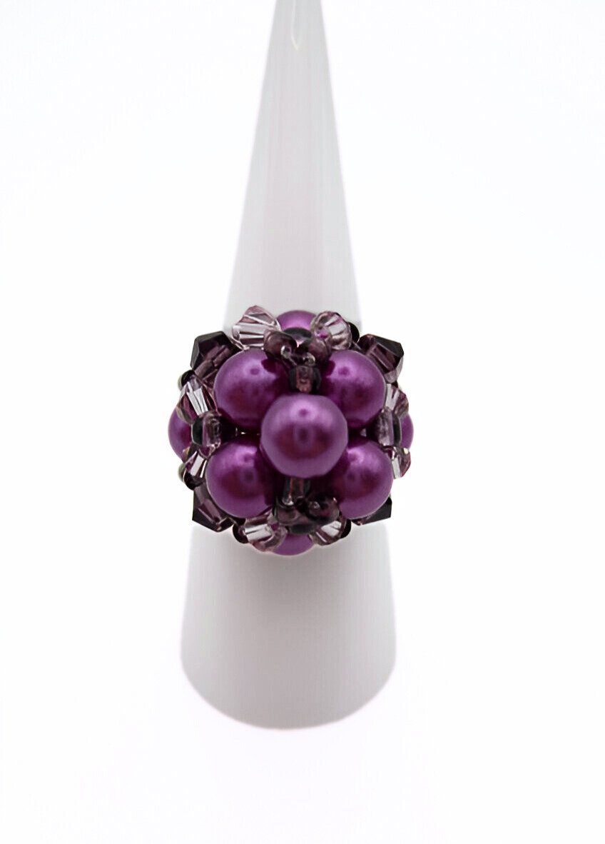 Ring Purple pearls crystal handmade jewellery jewelry