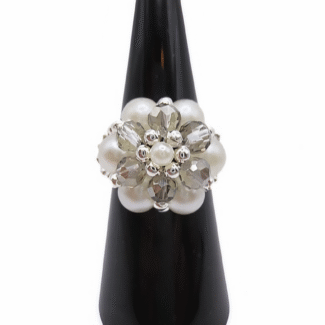Crystal pearl floral ring handmade handcrafted
