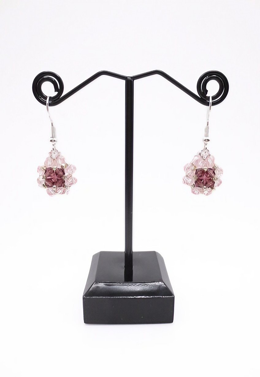 Pink purple pearl crystal earrings jewelry jewellery handmade