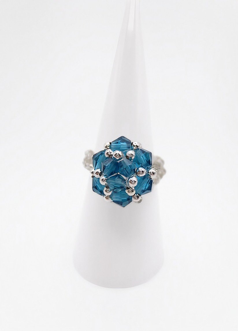 Blue crystal ring handmade handcrafted