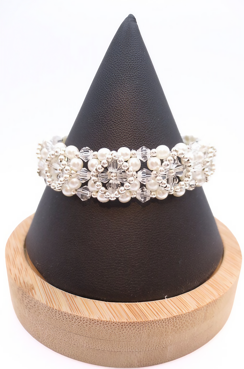 White crystal pearl bracelet handmade jewelry jewellery