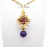 Crystal pearl gemstone pendant purple amethyst drop
