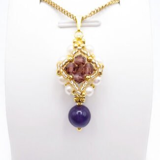 Crystal pearl gemstone pendant purple amethyst drop