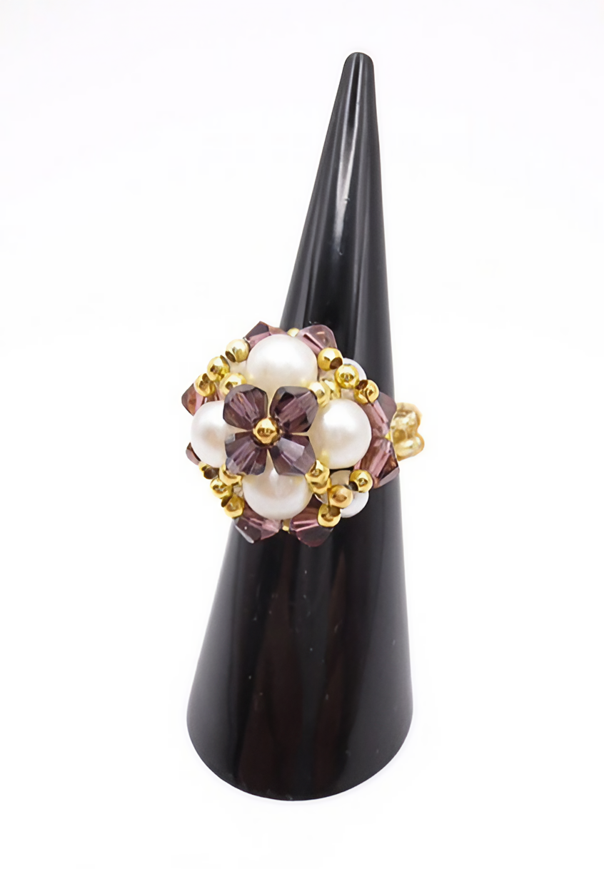 White pearl purple crystals ring jewelry jewellery handmade