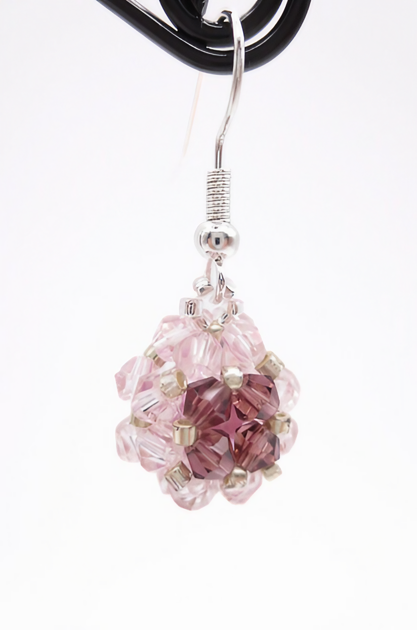 Pink purple pearl crystal earrings jewelry jewellery handmade