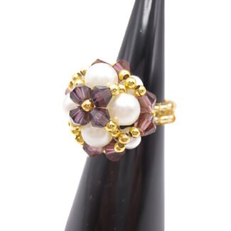 White pearl purple crystals ring jewelry jewellery handmade