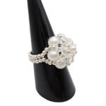 White pearl crystal ring handmade handcrafted