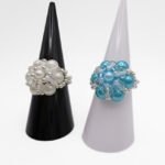 Blue white pearl crystal ring handmade handcrafted