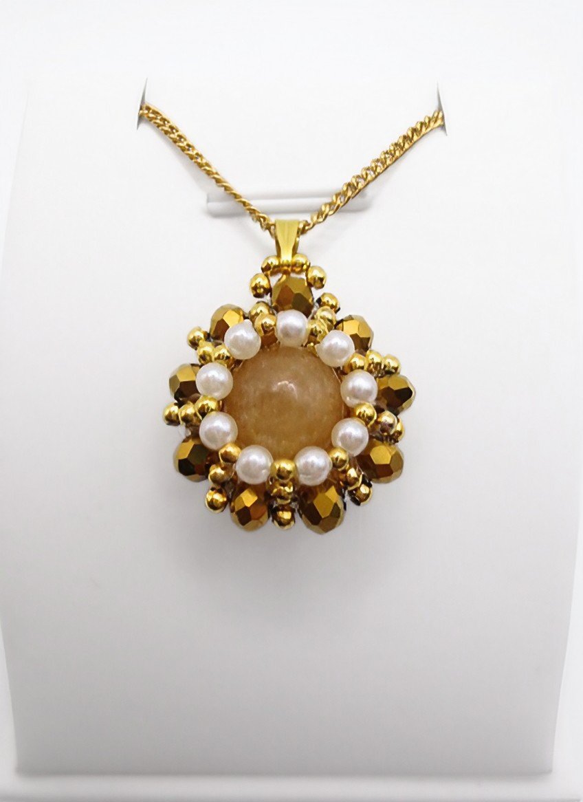 Pendant - Gold tourmaline pearl crystal jewelry jewellery