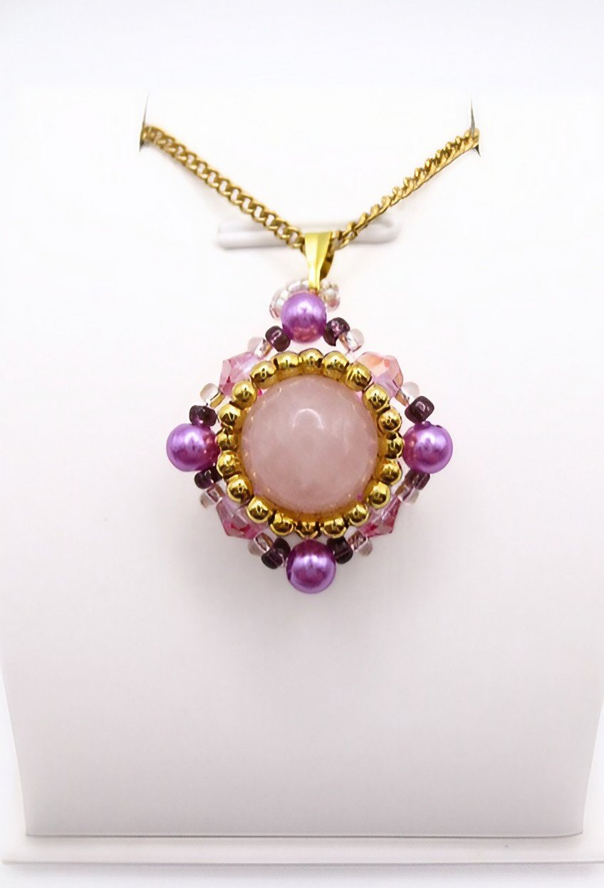 Pendant - Rose quartz crystals diamond shape