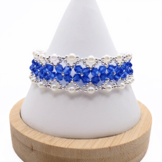 Bracelet - blue crystal white pearl handmade jewellery jewelry