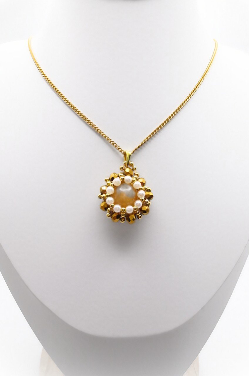 Pendant - Gold tourmaline pearl crystal jewelry jewellery