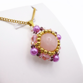 Pendant - Rose quartz crystals diamond shape