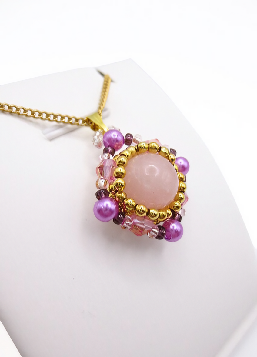 Pendant - Rose quartz crystals diamond shape