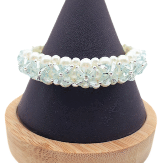 Bracelet Light Blue Crystals White Pearls Handmade Jewellery Jewelry
