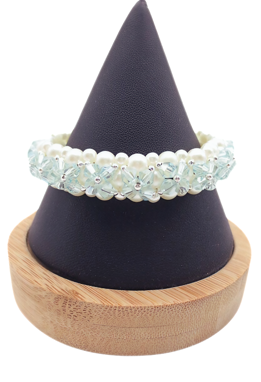 Bracelet Light Blue Crystals White Pearls Handmade Jewellery Jewelry