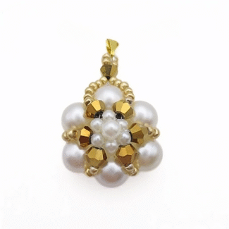 Pendant gold crystals white pearls handmade jewellery jewelry