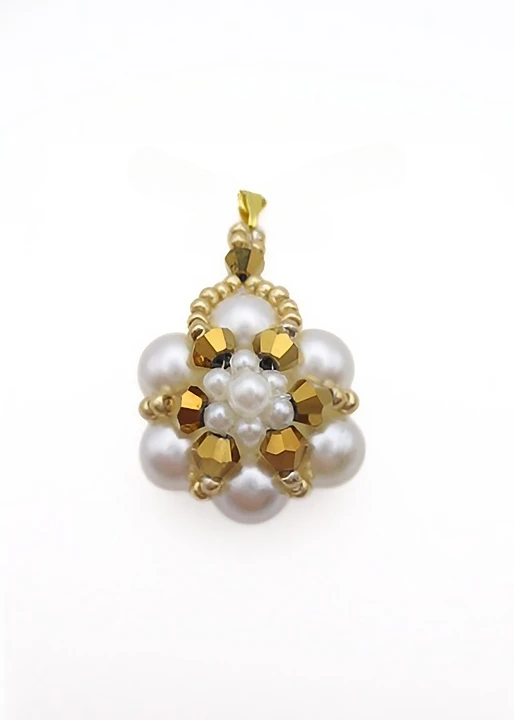 Pendant gold crystals white pearls handmade jewellery jewelry
