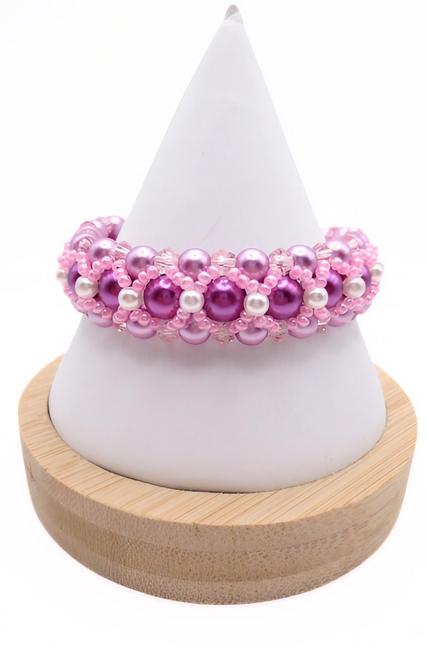 Bracelet pink purple pearls handmade jewellery jewelry