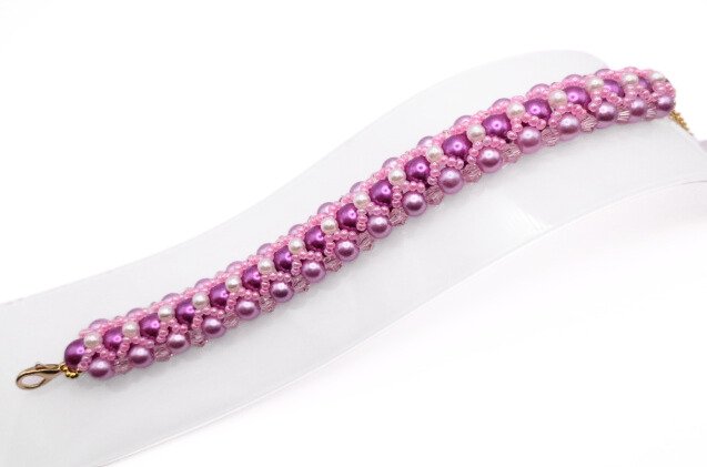 Bracelet pink purple pearls handmade jewellery jewelry