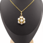 Pendant gold crystals white pearls handmade jewellery jewelry