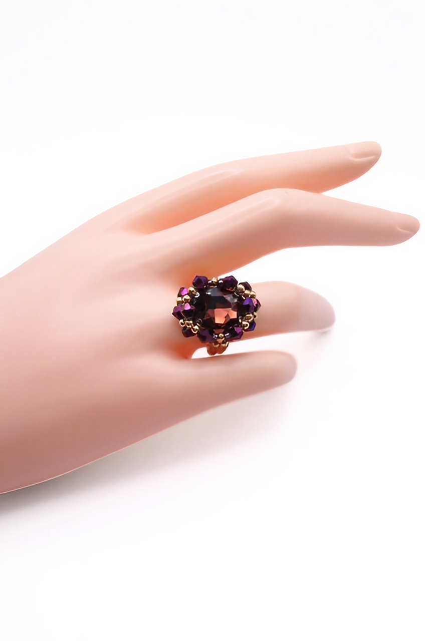 Ring purple crystals handmade jewellery jewelry